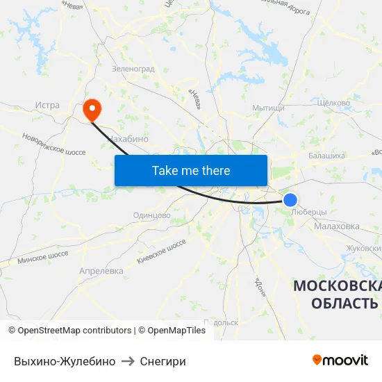 Выхино-Жулебино to Снегири map