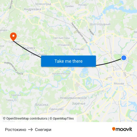 Ростокино to Снегири map