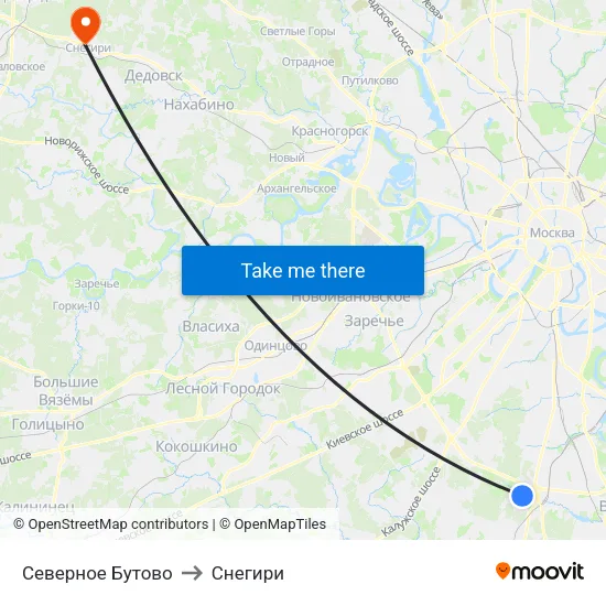 Северное Бутово to Снегири map