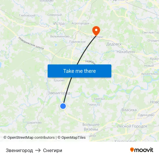 Звенигород to Снегири map