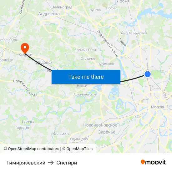 Тимирязевский to Снегири map