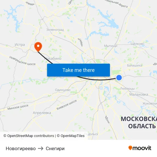 Новогиреево to Снегири map