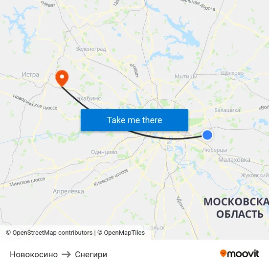 Новокосино to Снегири map