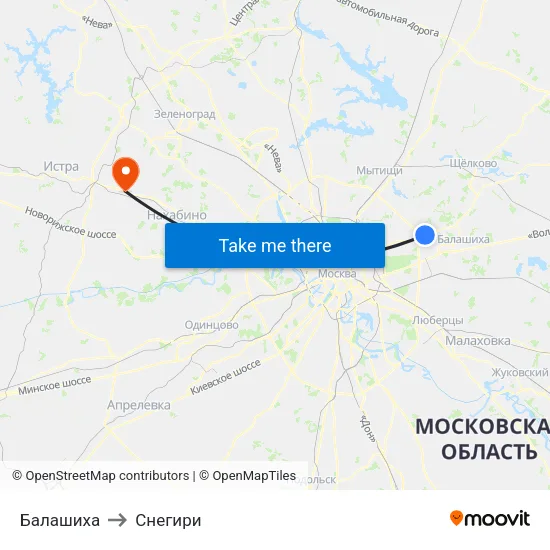 Балашиха to Снегири map