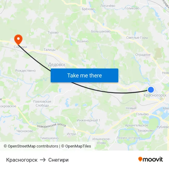 Красногорск to Снегири map