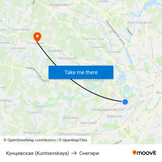 Кунцевская (Kuntsevskaya) to Снегири map