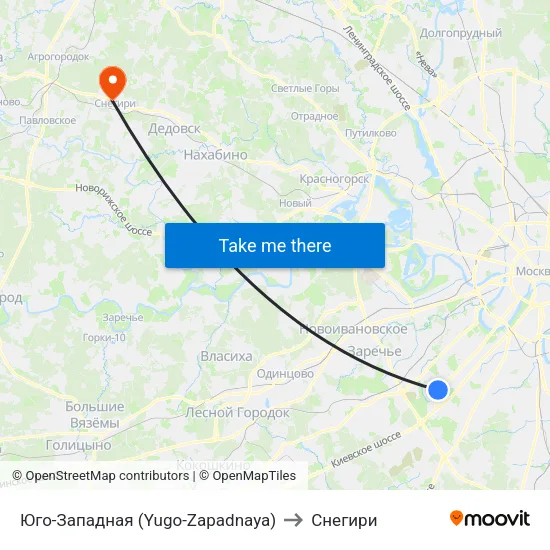 Юго-Западная (Yugo-Zapadnaya) to Снегири map
