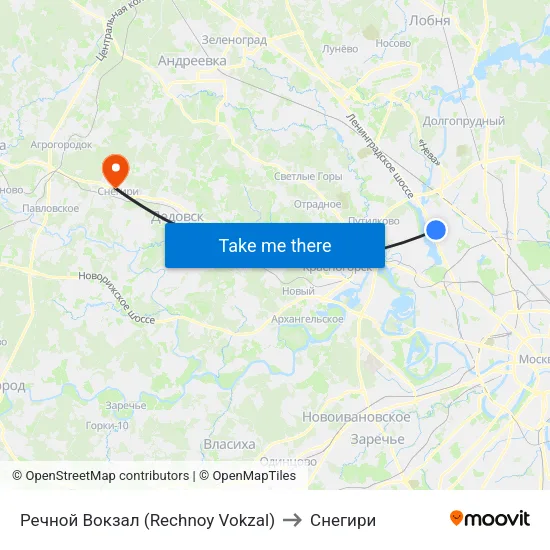 Речной Вокзал (Rechnoy Vokzal) to Снегири map