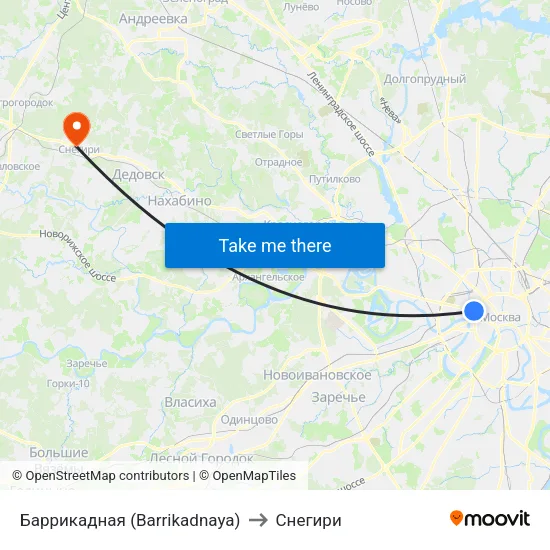 Баррикадная (Barrikadnaya) to Снегири map