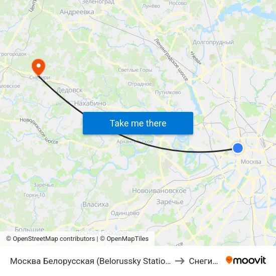 Москва Белорусская (Belorussky Station) to Снегири map
