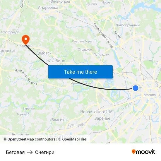 Беговая to Снегири map