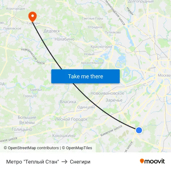 Метро "Теплый Стан" to Снегири map
