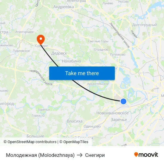 Молодежная (Molodezhnaya) to Снегири map