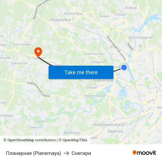 Планерная (Planernaya) to Снегири map