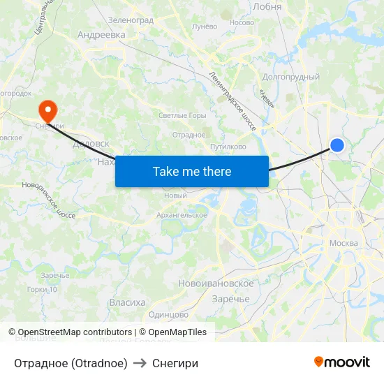 Отрадное (Otradnoe) to Снегири map