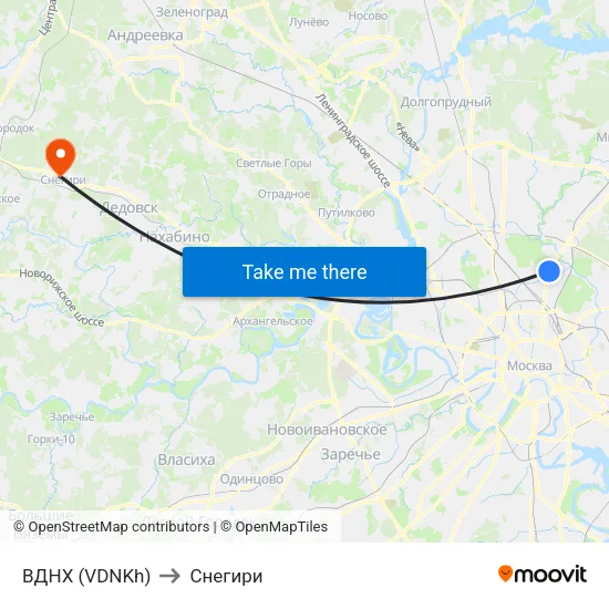 ВДНХ (VDNKh) to Снегири map