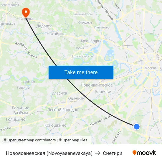 Новоясеневская (Novoyasenevskaya) to Снегири map