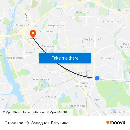 Отрадное to Западное Дегунино map