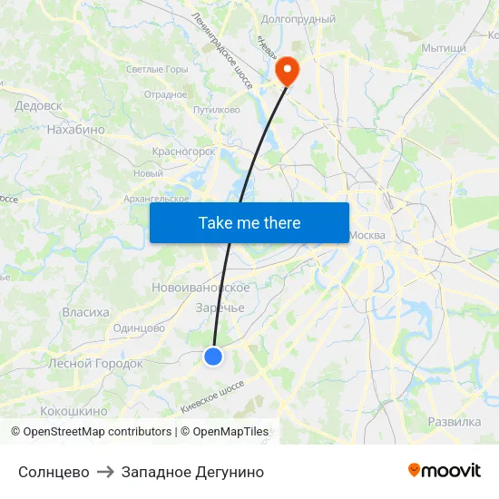 Солнцево to Западное Дегунино map