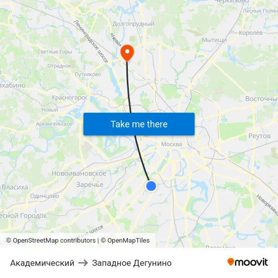 Академический to Западное Дегунино map