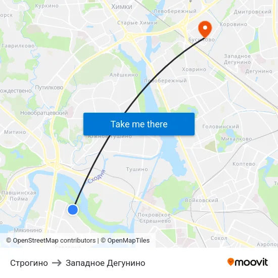 Строгино to Западное Дегунино map