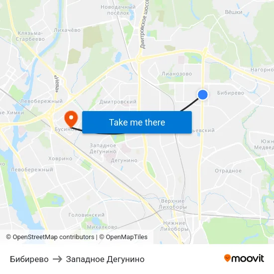 Бибирево to Западное Дегунино map