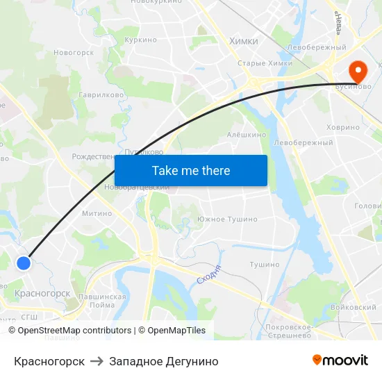 Красногорск to Западное Дегунино map