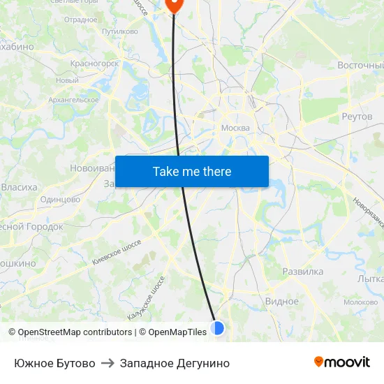 Южное Бутово to Западное Дегунино map
