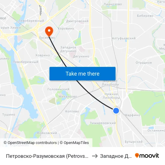 Петровско-Разумовская (Petrovsko-Razumovskaya) to Западное Дегунино map
