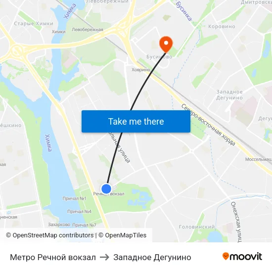 Метро Речной вокзал to Западное Дегунино map
