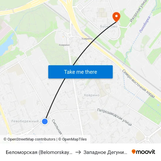 Беломорская (Belomorskaya) to Западное Дегунино map