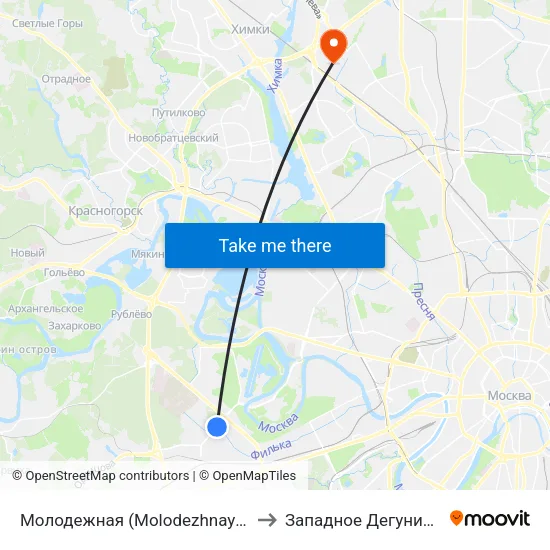 Молодежная (Molodezhnaya) to Западное Дегунино map