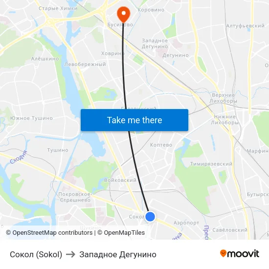 Сокол (Sokol) to Западное Дегунино map