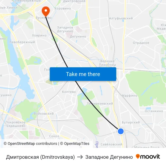 Дмитровская (Dmitrovskaya) to Западное Дегунино map
