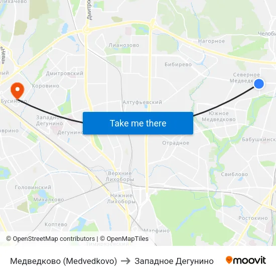 Медведково (Medvedkovo) to Западное Дегунино map