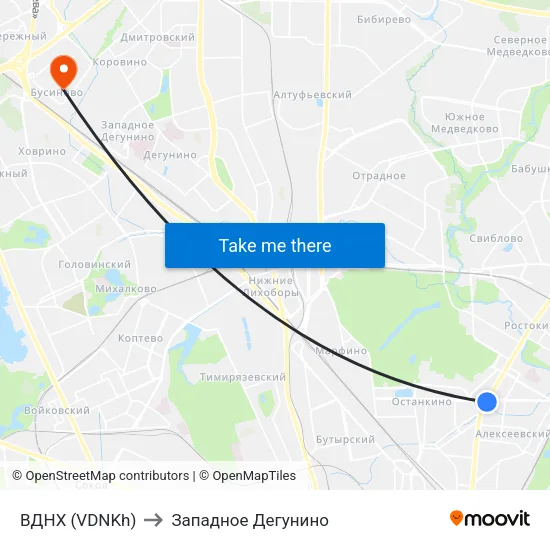 ВДНХ (VDNKh) to Западное Дегунино map