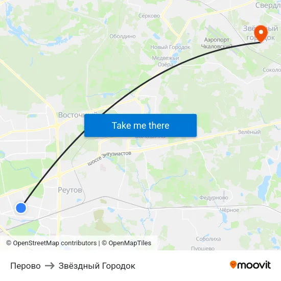 Перово to Звёздный Городок map