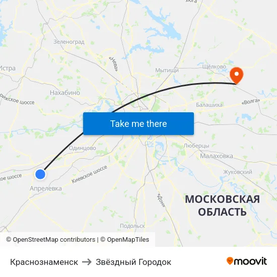 Краснознаменск to Звёздный Городок map