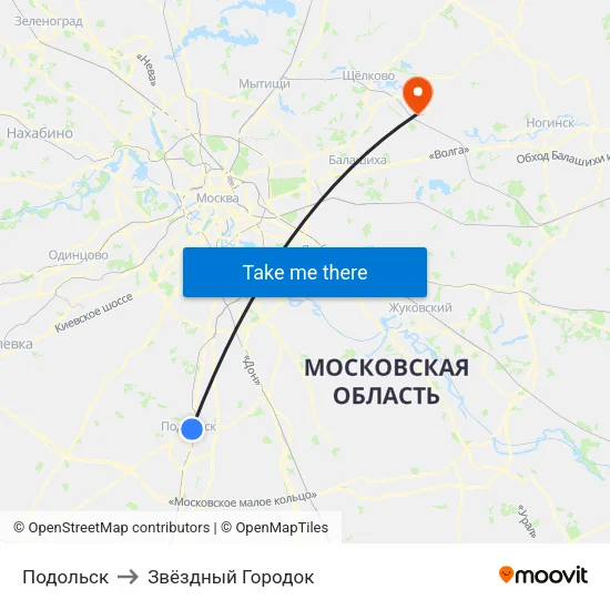 Подольск to Звёздный Городок map