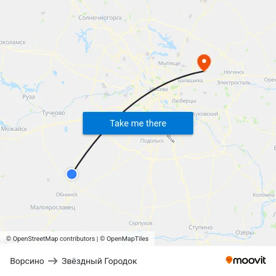 Ворсино to Звёздный Городок map
