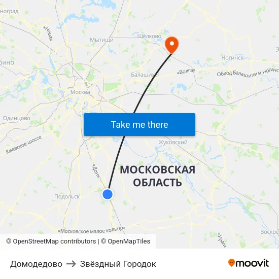 Домодедово to Звёздный Городок map