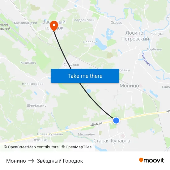 Монино to Звёздный Городок map