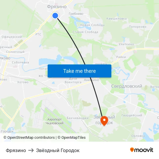 Фрязино to Звёздный Городок map