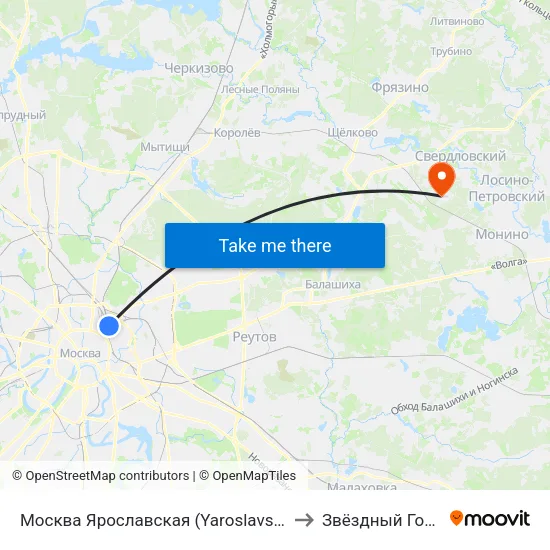 Москва Ярославская (Yaroslavsky Station) to Звёздный Городок map