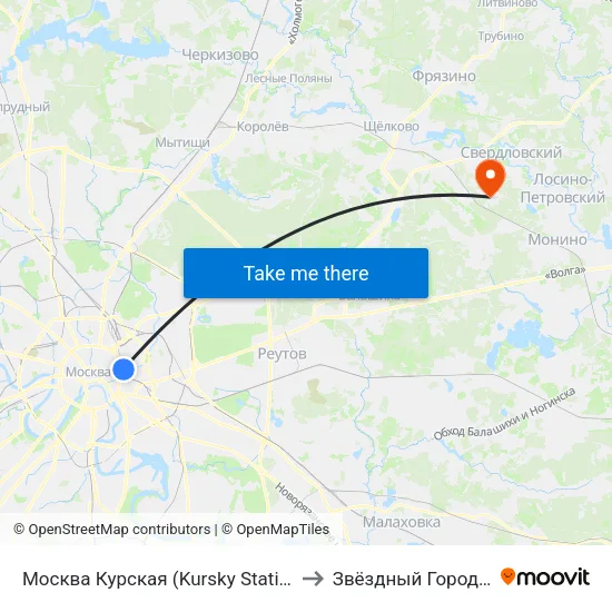 Москва Курская (Kursky Station) to Звёздный Городок map