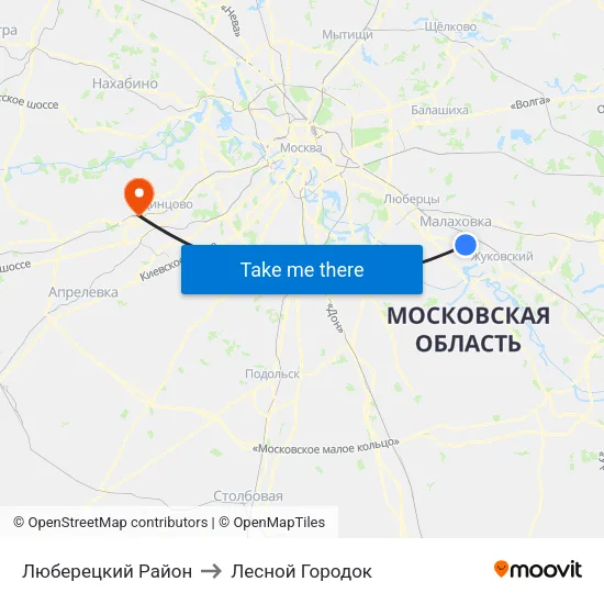Люберецкий Район to Лесной Городок map
