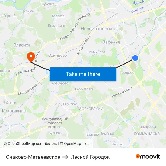 Очаково-Матвеевское to Лесной Городок map