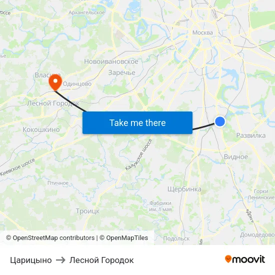 Царицыно to Лесной Городок map