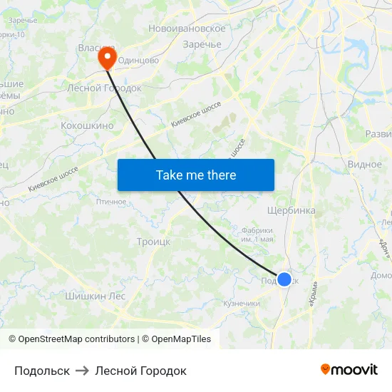 Подольск to Лесной Городок map