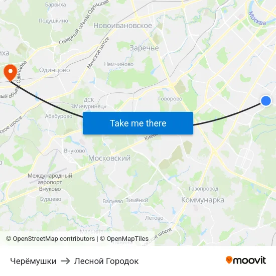 Черёмушки to Лесной Городок map